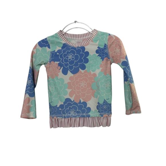 Ruffle Butts Long Sleeve Floral & Stripe Swim Shirt Toddler Girl's Size 3T - Picture 1 of 7